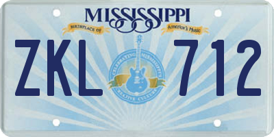 MS license plate ZKL712