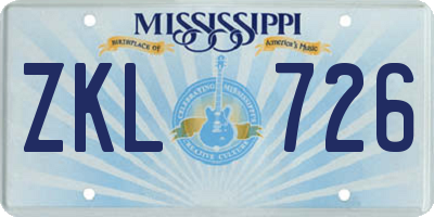 MS license plate ZKL726