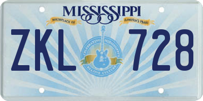 MS license plate ZKL728