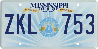 MS license plate ZKL753