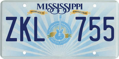 MS license plate ZKL755