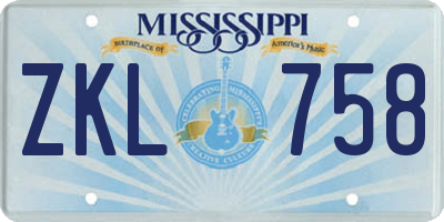 MS license plate ZKL758