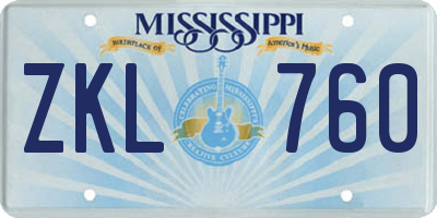 MS license plate ZKL760