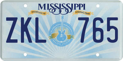 MS license plate ZKL765