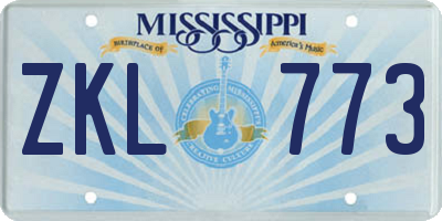 MS license plate ZKL773