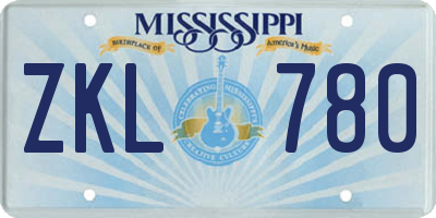 MS license plate ZKL780