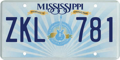 MS license plate ZKL781