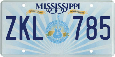 MS license plate ZKL785