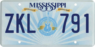 MS license plate ZKL791