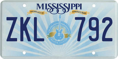 MS license plate ZKL792