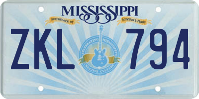 MS license plate ZKL794