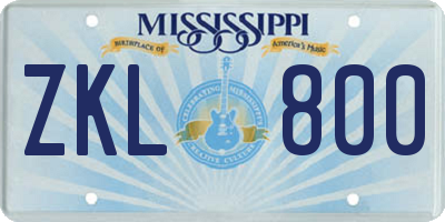 MS license plate ZKL800