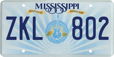 MS license plate ZKL802