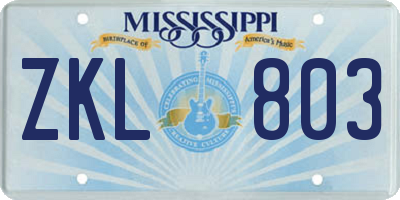 MS license plate ZKL803