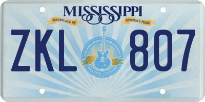 MS license plate ZKL807