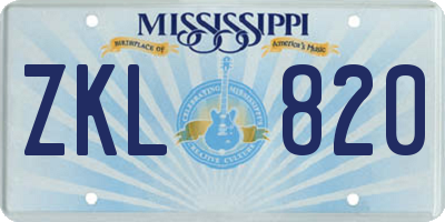MS license plate ZKL820