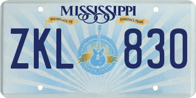 MS license plate ZKL830