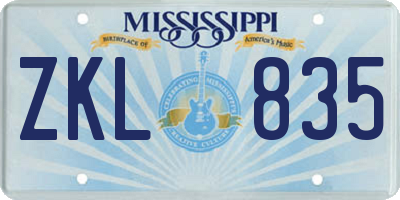 MS license plate ZKL835