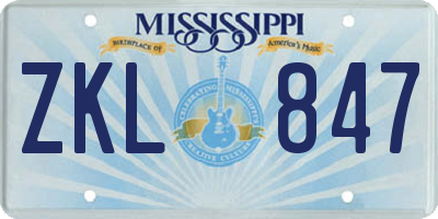 MS license plate ZKL847