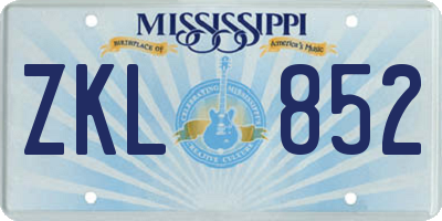 MS license plate ZKL852