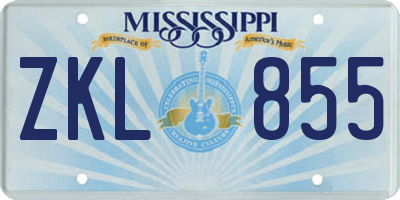 MS license plate ZKL855