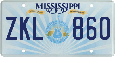 MS license plate ZKL860