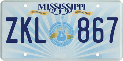 MS license plate ZKL867