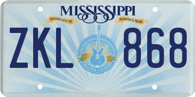 MS license plate ZKL868