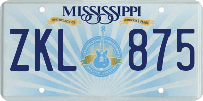MS license plate ZKL875