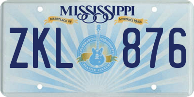 MS license plate ZKL876
