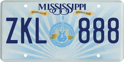 MS license plate ZKL888