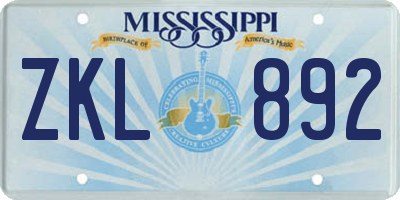 MS license plate ZKL892