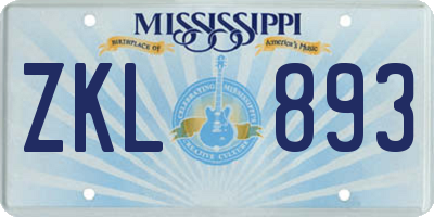 MS license plate ZKL893