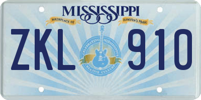 MS license plate ZKL910