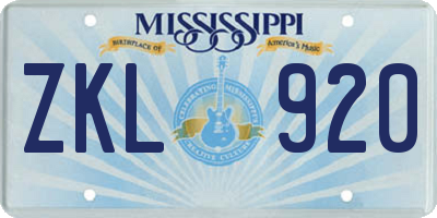 MS license plate ZKL920