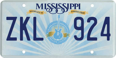 MS license plate ZKL924