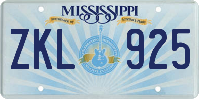 MS license plate ZKL925