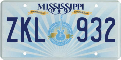 MS license plate ZKL932