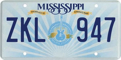 MS license plate ZKL947