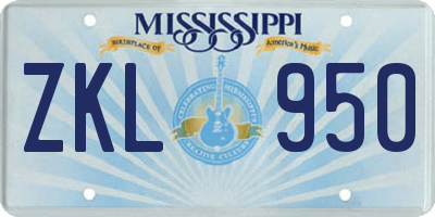 MS license plate ZKL950