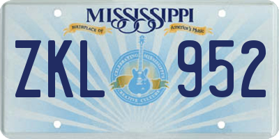 MS license plate ZKL952