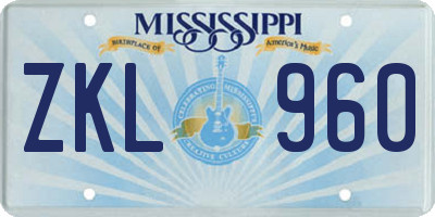 MS license plate ZKL960