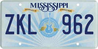 MS license plate ZKL962