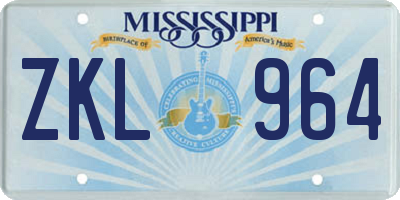 MS license plate ZKL964
