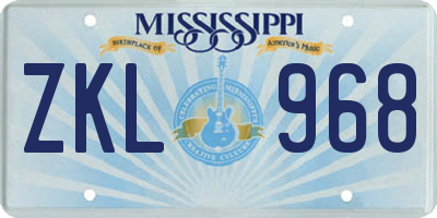 MS license plate ZKL968