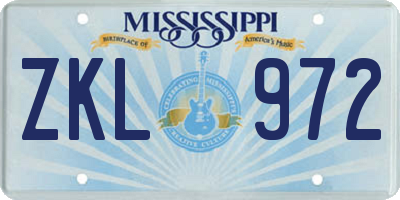 MS license plate ZKL972