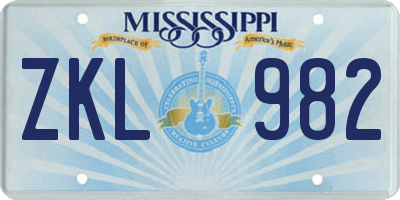 MS license plate ZKL982