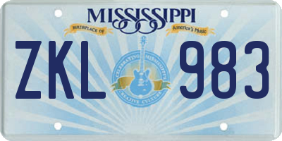 MS license plate ZKL983