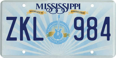MS license plate ZKL984