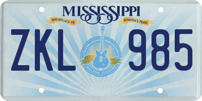 MS license plate ZKL985